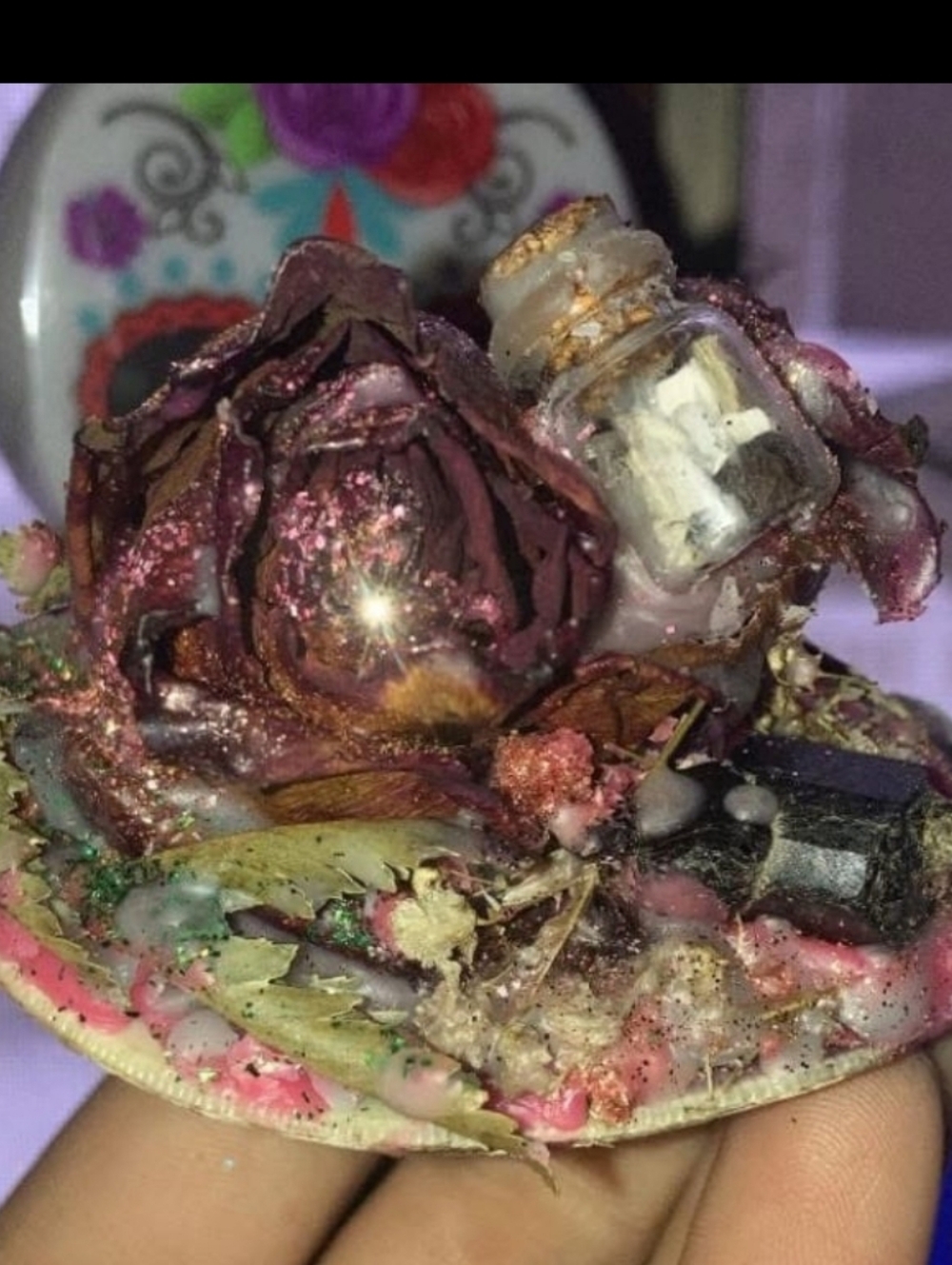 Handmade Dried Rose with Tiny Bottle - Pink/Purple Accents, Goddess Rose!
